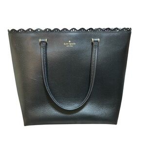 Kate Spade New York Marjorie Wakefield Large Black Leather Tote w/Scalloped Edge